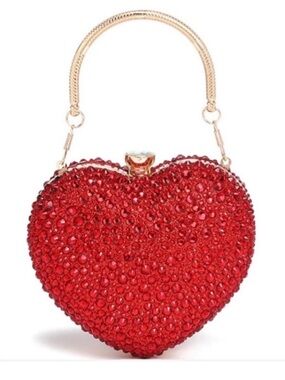 Ramla Red Crystal Heart Evening Bag - Sparkling Handheld Purse